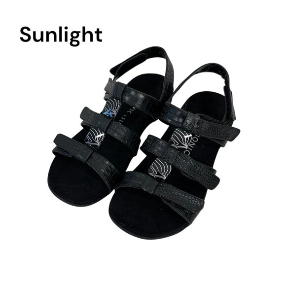 Vionic AMBER Womens Strappy Black Sandals SZ 8 Adjustable Strap Textured Pattern - Picture 1 of 13